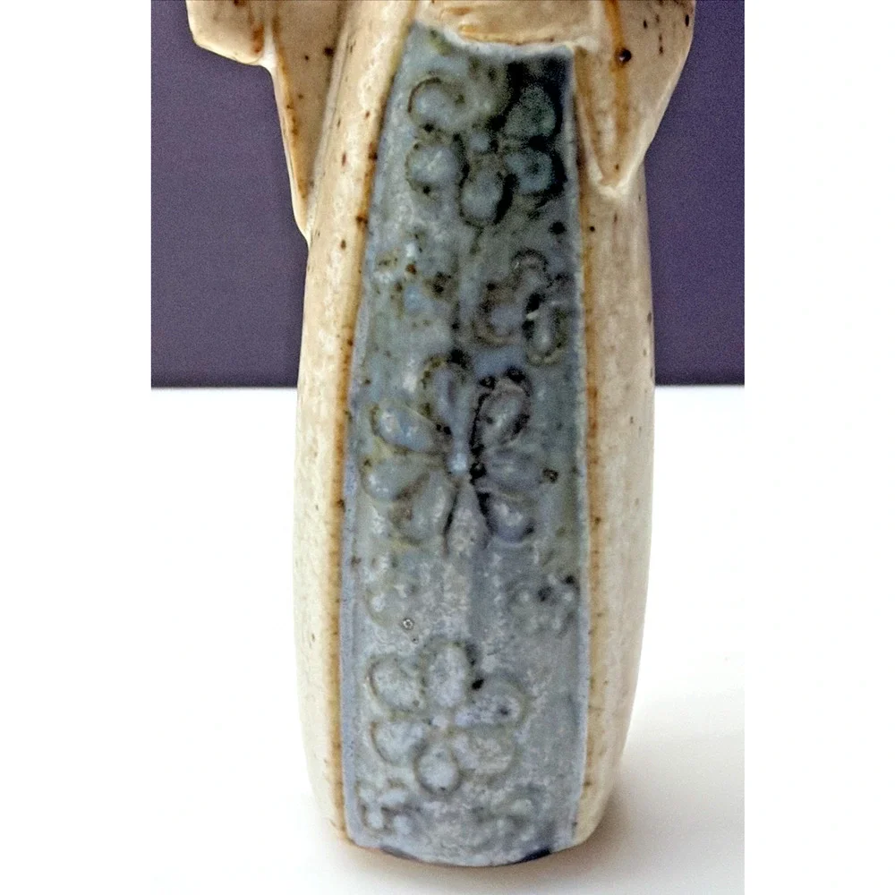 Vtg Uctci Pottery Stoneware Figurine Candle Holder Woman Girl Red Bell Flower